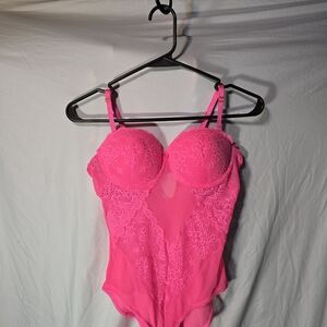 Neon Pink Lace-Detail Bodysuit